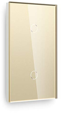 BSEED Touch Lichtschalter 1 Fach 2 Wege mit 1 Fach 2 Wege Glas Lichtschalter Gold Led Touch Schalter Touchscreen Funktioniert mit LED Lampe 157mm EU Standard