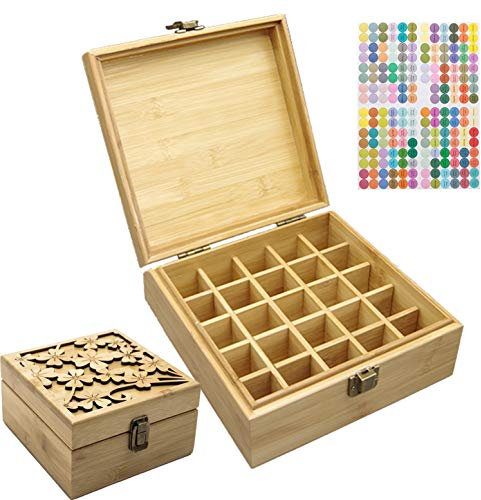 Gracelaza Bamboo Storage Box for Aromatherapy Essential Oil - Wooden Box for 25 Bottles - Ideal Organizer for Travel and Presentation #B