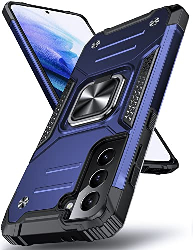 DASFOND Galaxy S21 5G Coque, Housse de Protection Antichoc de Qualité Militaire, Etui avec Anneau Métallique Améliorée [Support Magnétique], Compatible avec Samsung Galaxy S21, Bleu