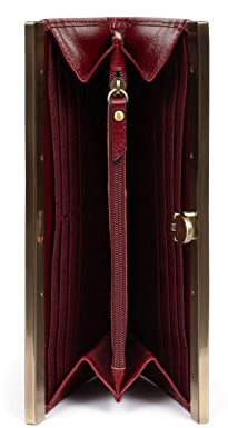 Hexagona - Portefeuille Long Stop RFID - Compatible Cartes de crédit, CNI, permis de Conduire et Carte Grise - pour Femme - Collection Bastille - Carmin - en Cuir