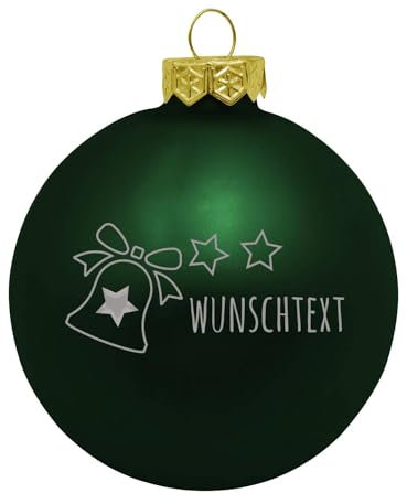 Deitert Weihnachtskugel mit Wunschtext Gravur, Ø 8cm, personalisierte Christbaumkugel aus Glas (glänzend), Individueller Weihnachtsbaumschmuck Namen oder Spruch, Glocken-Motiv, Grün