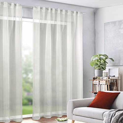 GardinenOutlet Sylvia Vorhangschal mit Gardinenband oder verdeckten Schlaufen, Creme, ca. 245x135 cm