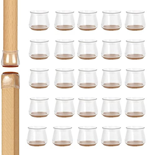 Bigqin 24 Pieces Chair Leg Floor Protectors Silicone Furniture Cups Soft Table feet Cover with Felt Pads, Cap for Round and Square Leg, Without Leaving Marks Scratches Noise, Transparent, L