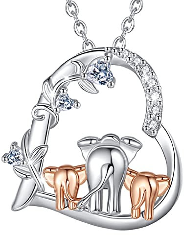 CELESTIA Elephant Necklace for Mum Mam Necklace Sterling Silver Rose Gold Mother and Child Elephant Pendant Mothers Day Jewellery Gifts for Mom Presents for Mummy