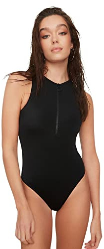 TRENDYOL Damen Reißverschluss Detaillierter Badeanzug One Piece Swimsuit, Schwarz, 38 EU