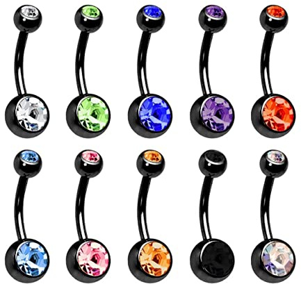 Lieson Ring Bauchnabelpiercing Damen, Bauchnabelpiercing Chirurgenstahl 10 Stücke Klassisch Rund Zirkonia Bauchnabelpiercing Banane Bauchnabel Schmuck