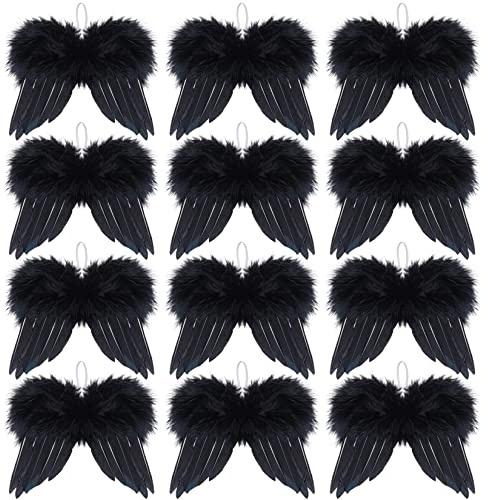 Lystaii 12 Stück Engel Feder Flügel Ornament zum Basteln Mini Engelsflügel Halloween Dekorationen Weihnachtsbaum Dekor Hängende Vintage Anhänger für Xmas Urlaub Party DIY Geschenke (6,3 x 5,5 Zoll,