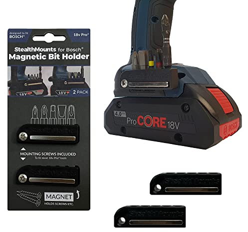 StealthMounts Bosch 18v Schwarz magnetischer Bit-Halter | Bit Organizer für Bohrer | Idealer Bit-Halter für Bosch 18v-Bohrer und -Schlagschrauber (2er Pack)