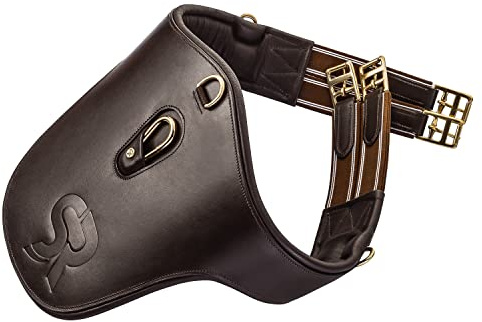SUNRIDE Sottopancia in Vera Pelle per Cavalli (Hickstead), con Anello a D (3X) e moschettone per redini ausiliarie (140 cm, Marrone)