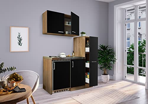 Küche Miniküche Singleküche Pantry Eiche Schwarz Levin 130 cm Respekta