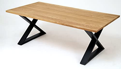 2147 Couchtisch GAJUS Beistelltisch Eiche Massivholz Baumkante Metall Schwarz ca. 110 x 40 x 60 cm