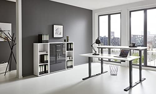 BMG Möbel e-Office Edition 13 in diversen Farben höhenverstellbar (Gestell: Weiß, Korpus-Front: Weiß/Anthrazit Hochglanz, Tischplatte: Weiß, Abmessung Tischplatte: 138 x 67 cm)
