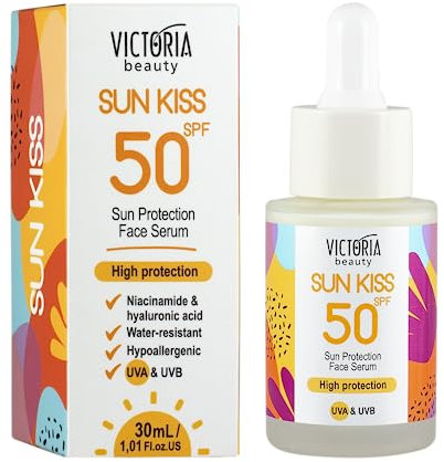 Victoria Beauty - Sonnenschutz Gesichtsserum LSF 50, Sonnenschutzserum mit Hyaluronsäure und Niacinamide, Face Serum SPF 50, UVA und UVB, mit hohem Breitspektrumschutz, wasserfest (1 x 30 ml)
