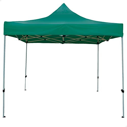 Aktive 61139 - Cenador plegable para exterior Verde, Toldo medidas 3x3cm, Regulable en altura 3,20/2,20cm, Protección UV e impermeable, de acero, Incluye Bolsa de transporte