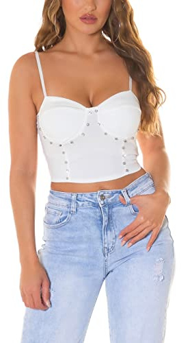 Cropped Bustier Träger Top mit Deko Strass Nieten One Size (Einheitsgröße)