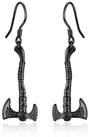 Wikinger Schwarze Axt Ohrringe für Männer 925 Sterling Silber Axt Schwarzer Reifen Axt Ohrringe Axt Tropfen Ohrringe Wikinger Ohrringe für Männer Frauen
