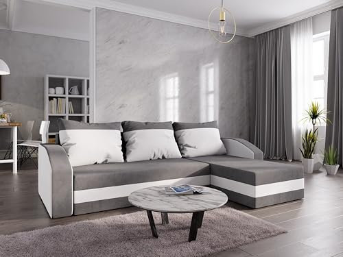 ALTDECOR Ecksofa mit Schlaffunktion und Bettkasten Corner Sofa Bett Eckcouch Couch L-Form Schlafcouch Ausziehbar Wohnlandschaft Schlafsofa Cauchsofa Helio-BIS 235x140x90cm Creme/Hellgrau