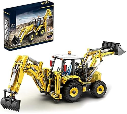 Technik Baggerlader Bausatz, 2,4G/APP 2239 Klemmbausteine 6CH MOC Große Technik Bagger Bausteine, Technik Backhoe Loader Bauset mit Motoren, Kompatibel mit Lego Technik