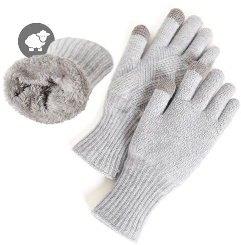 MAGISDU Handschuhe Damen Winter Warm Thermohandschuhe Fleecefutter Merino Wolle Touchscreen Doppelschicht Elastischer Griff Outdoor Handschuhe