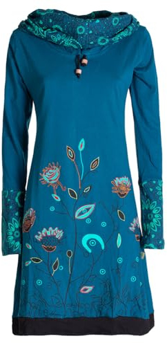 Vishes - Alternative Bekleidung - Damen Blumen-Kleid Langarm-Shirtkleid Schal-Kragen Baumwollkleid