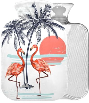 Flamingo-Wärmflasche mit Bezug, 1 l, kleiner Wärmbeutel für Kinder, Männer, Frauen, Schmerzlinderung, BAP-frei