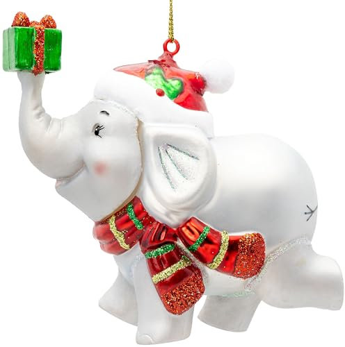 SIKORA BS905 weihnachtlicher Elefant Christbaumschmuck Glas Figur Weihnachtsbaum Anhänger