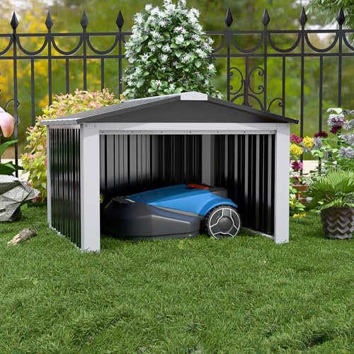 SUPEER Metall Mähroboter Garage mit Satteldach,H62cm*W90.5cm*D88.8cm Geräteschuppen Garten Metallschuppen für Rasenmähroboter,Überdachung für Mühroboter,Zimmer für Haustiere(schwarz)
