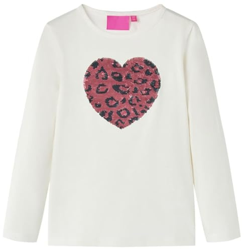 Kinder Langarmshirt Pailletten-Herz Langarm T-Shirt Jungen Kindershirt Ecru 92