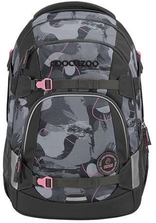 coocazoo Schulrucksack Mate „Bubble Brush”, grau-rosa, ergonomischer & anpassbarer Tornister, höhen- & größenverstellbar, mit Brustgurt & Hüftgurt, ab der 3. Klasse