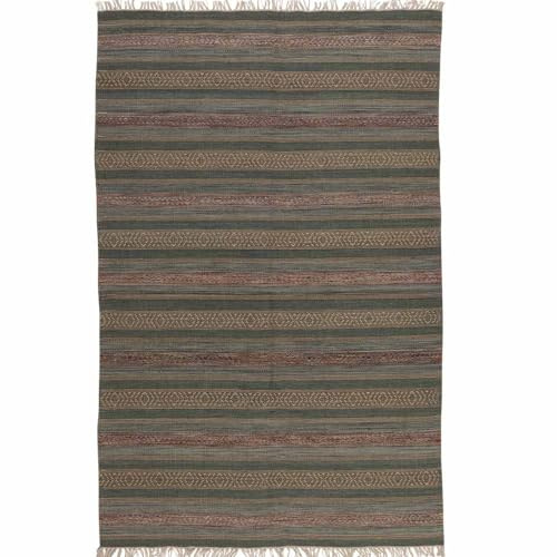 Knutzen Wohnen Kelim Teppich 80 x 150 Kiel - Fransen Teppich Wolle Natur - Handgewebt und beidseitig verwendbar - Ideale Wohndekoration für jeden Wohnraum