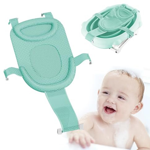 Red BañO Bebé Asiento Inserto - BañEra BebéS Ducha ReciéN Nacidos Malla Ajustable NiñOs PequeñOs CóModos Accesorios Antideslizante Bolsillo Malla Bandeja Plegable Alfombrilla Verde 1 Pieza