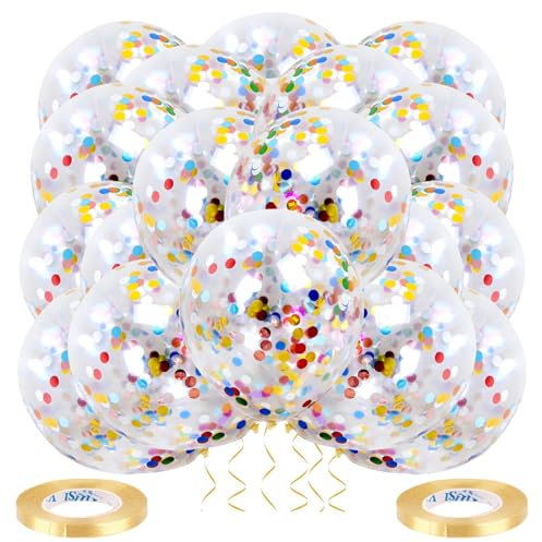20 Stück Konfetti Ballons Luftballons Konfetti Luftballons Mit Konfetti Luftballon Konfetti Luftballons Geburtstag Luftballons Bunt für Geburtstagsfeiern Jubiläen mit 2 Rollen 10M Ballonbändern