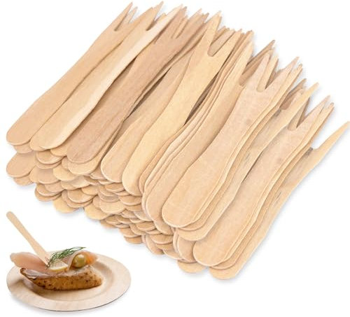 300 tenedores para patatas fritas, tenedores de madera, tenedores de 85 mm, tenedores pequeños de madera, papas fritas, tenedores para fiestas, cumpleaños, acampadas