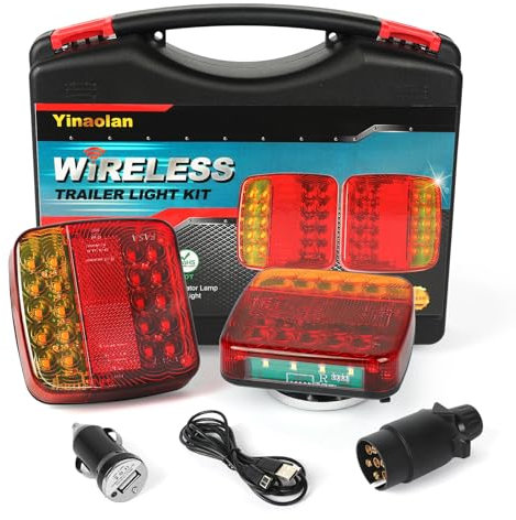 Yinaolan Kabelloses Beleuchtungs LED Set, magnetische Anhänger Rücklichter kabellos 12 V LKW-Heck, ECE-EMV-geprüft für Anhänger, LKW, Wohnwagen oder LKW