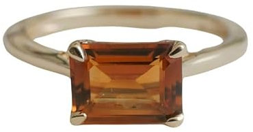 Madeira Citrin Baguette vergoldet Sterling Silber Ring - Natürlicher Edelstein - Geburtstagsgeschenk - Weihnachtsgeschenk - Handgefertigte Geschenkideen für Frauen (Größe: US Size 7 / Diameter 17.3)