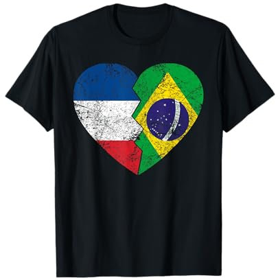 Drapeau du Brésil en forme de cœur | France Brazil Roots Heritage T-Shirt