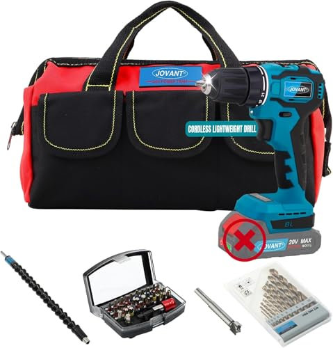 Cordless Drill, 3/8 Inch Keyless Chuck Power Driver Kit, Lightweight Drill, 21+1 Torque Setting, 2 Speed, LED Light, Bits, Electric Screwdriver(No Battery)-JOVANT