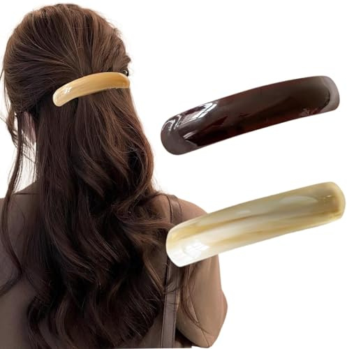 Ypkia 2 Stück Französische Haarspangen Damen Dünnes Haar Automatische Haarspange Groß Für mitteldickes Haar Clips(Bernstein, Grün) (dunkelbraun, beige)