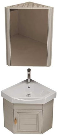 GSATREY Eckwaschbecken Mit Unterschrank, Wandmontiertes Keramik Waschbecken, Badezimmer-Waschbecken, Mit Spiegelschrank, Badunterschrank Waschbecken, Badmöbel-Set, Für Badezimmer(Beige,38cm/15in)