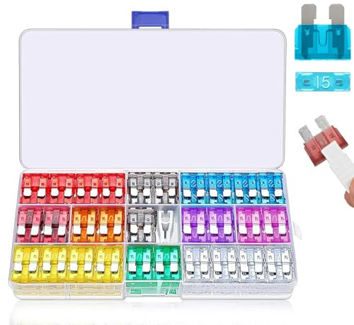 120 fusibili per auto, fusibili piatti standard misti (2 A, 3 A, 5 A, 7,5 A, 10 A, 15 A, 20 A, 25 A, 30 A, 35 A, 40 A), con estrattore di sicurezza per auto, camper, camion, moto
