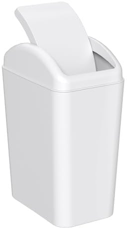 Waikhomes 15 L Garbage Bin with Swing Lid, Plastic Swing Top Trash Can (White)