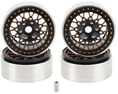 equlup 4 Stück 1,9 Zoll Beadlock-Radfelgen Crawler-Radnabe RC-Aluminiumlegierung Crawler-Autofelgen für Axial SCX10 90046 1/10 RC-Zubehör-Upgrades (Schwarzes Gold)