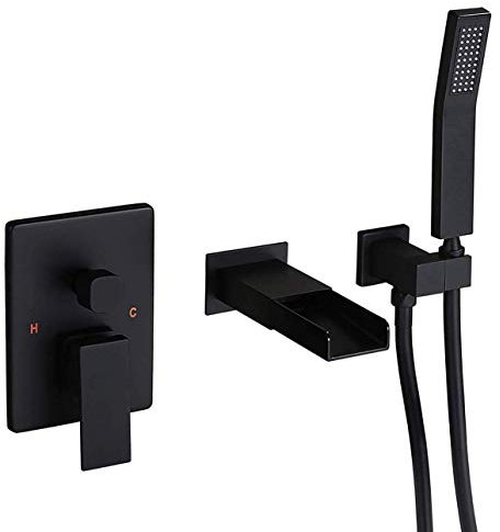 XCHSXYL Robinet de Baignoire avec douchette à Main, Robinet de Baignoire à Cascade monté sur Le Pont, Robinet mitigeur de Baignoire à 5 Trous et 3 poignées pour Salle de Bain, Laiton, Chrome