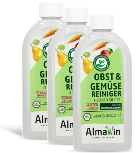 AlmaWin® Gemüse und Obst Reiniger [3x 500ml] für schonende & effektive Reinigung für alle glatten Sorten - 100% natürlicher Obst Gemüse Reiniger befreit von unerwünschtem Schmutz - Fruit Cleaner