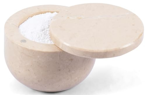 Earthen Crafts Verona Marble Salt Cellar with Magnetic Swivel Lid – 3 Salt and Pepper Storage for Kitchen Counter – Ideal for Kosher Salt and Gourmet Seasonings