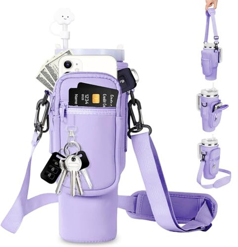 MPXEAVG Sac Stanley Cup 1.2 L, Stanley Cup Accessoires, Accessoires Stanley Cup, avec Sangle et Poche pour Téléphone Pochette, pour la randonnée, la Course, Le Cyclisme (Violet)