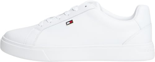 Tommy Hilfiger Women's Leather Court Trainers, White (White), 7