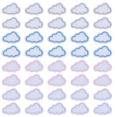 FINGERINSPIRE 40Pcs Mini Cloud Iron on Patches with Colorful Edge, Cloud Shape Embroidered Applique DIY Iron on/Sew on Applique Repair Patch for Clothing Backpacks Caps DIY Craft Decoration