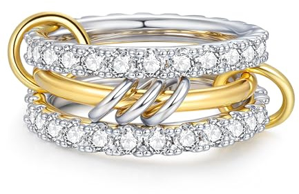 Joo&Rind Ringe Gold Damen Stapelring 14K Vergoldet Wasserfest mit Zirkonia Stapelbar Ring Gold Hypoallergene Schmuck Geschenk für Frauen