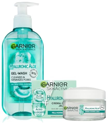 Garnier Skin Naturals Gesichtsreinigungsgel mit Hyaluronsäure und Aloe Vera, feuchtigkeitsspendend und erfrischend, für normale und Mischhaut, 200 ml (Gel+Creme)